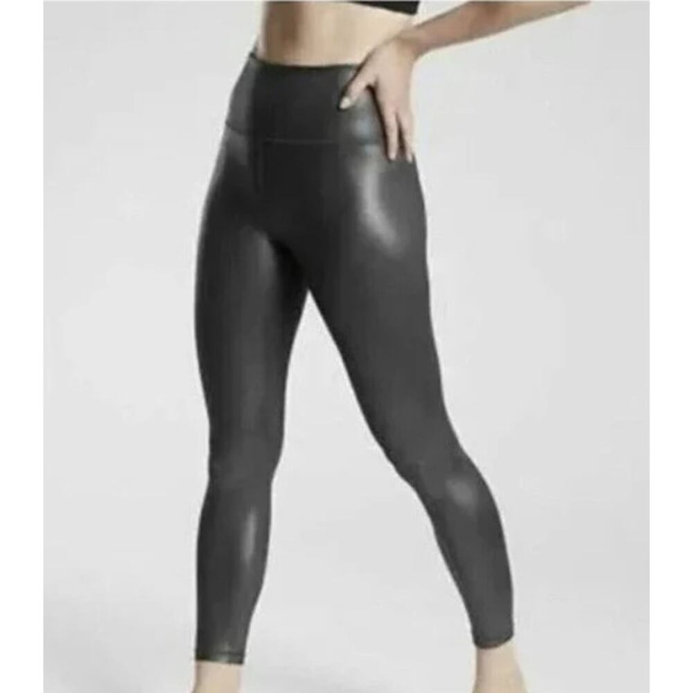 ATHLETA gunmetal metallic dark gray Elation Shimmer legging tights PowerVita